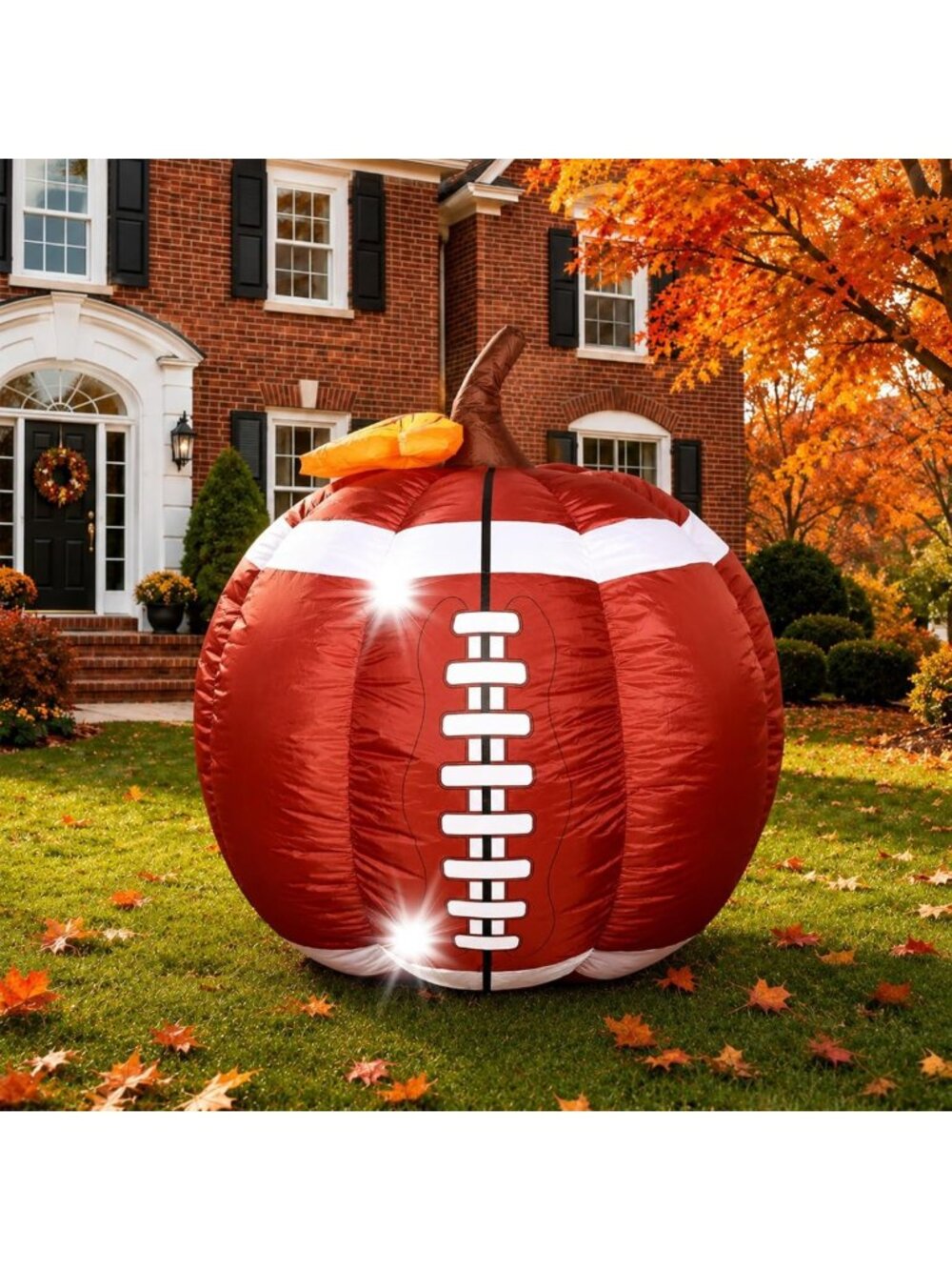 5FT Inflatable Pumpkin Football Decor with LED Lights for Fall Yard & Patio